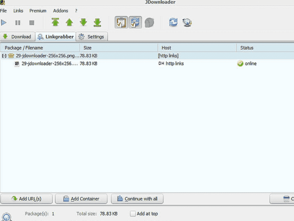 Interfaccia di JDownloader con un video in fase di download da Tezfiles.com